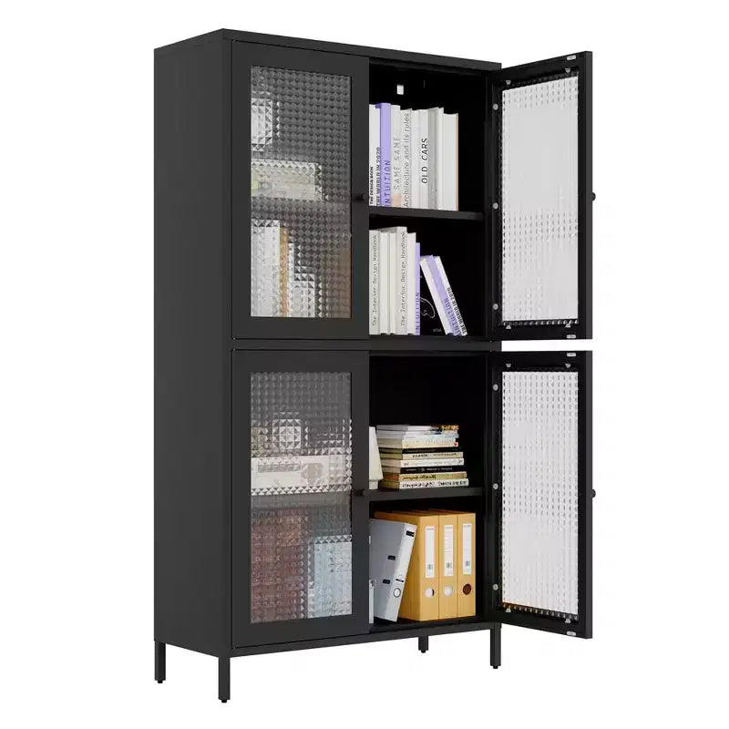 Vetrina in vetro con anta in vetro, 4 ripiani regolabili, vetrina alta libreria per ufficio e dispensa