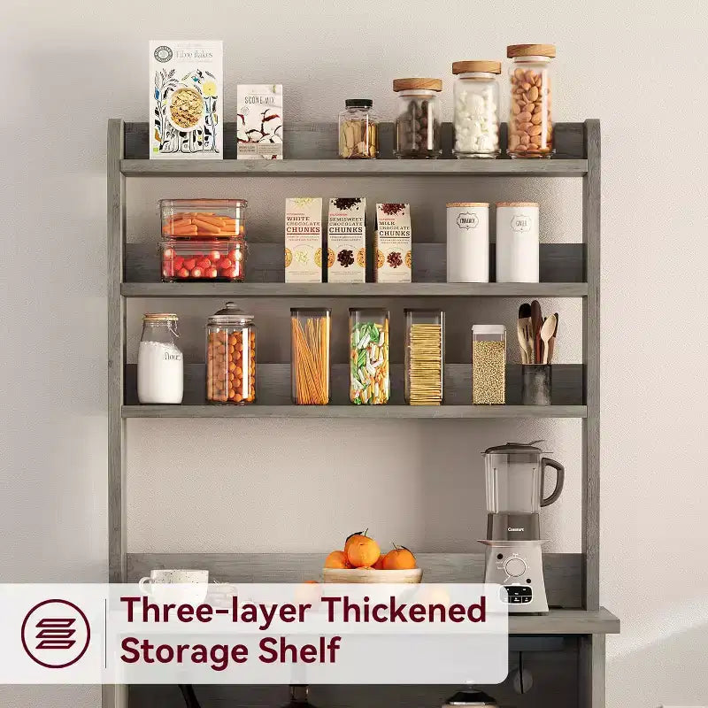 Scaffale da Panettiere Rustico, Supporto per Microonde con Armadietto, Dispensa da Cucina, Mobile Bar per Caffè da Cucina per Spezie, Piatti e Pentole