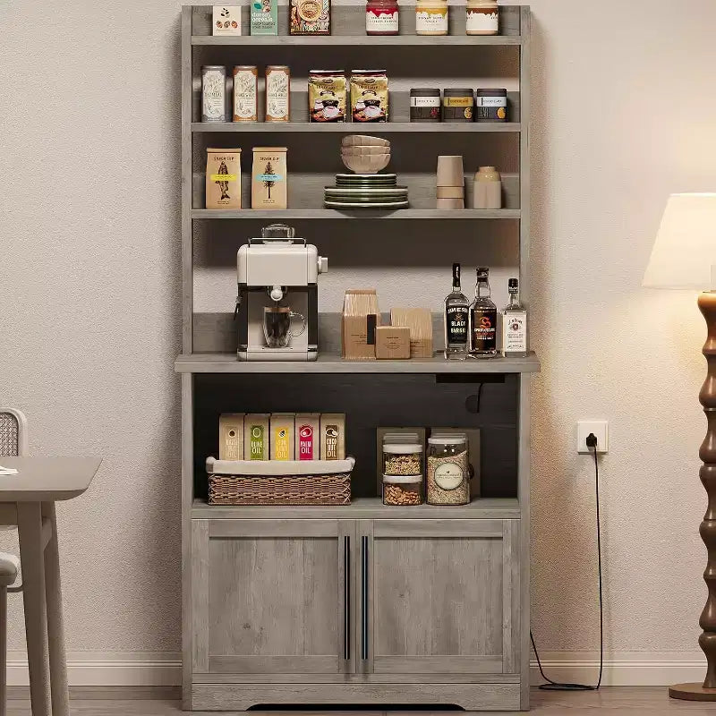 Scaffale da Panettiere Rustico, Supporto per Microonde con Armadietto, Dispensa da Cucina, Mobile Bar per Caffè da Cucina per Spezie, Piatti e Pentole