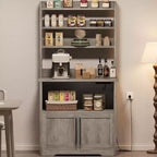 Scaffale da Panettiere Rustico, Supporto per Microonde con Armadietto, Dispensa da Cucina, Mobile Bar per Caffè da Cucina per Spezie, Piatti e Pentole