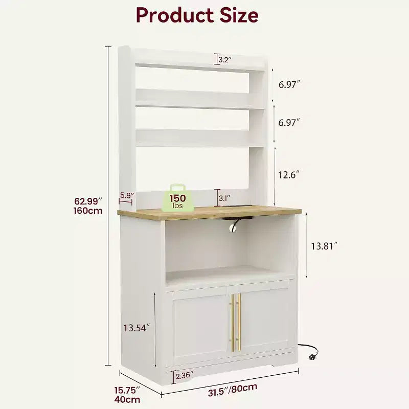 Scaffale da Panettiere Rustico, Supporto per Microonde con Armadietto, Dispensa da Cucina, Mobile Bar per Caffè da Cucina per Spezie, Piatti e Pentole