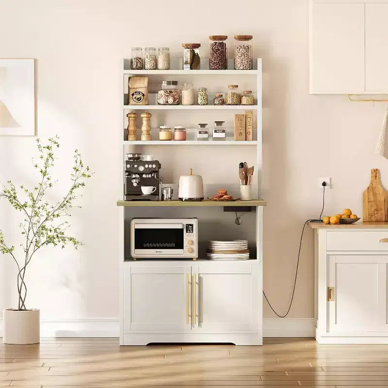 Scaffale da Panettiere Rustico, Supporto per Microonde con Armadietto, Dispensa da Cucina, Mobile Bar per Caffè da Cucina per Spezie, Piatti e Pentole