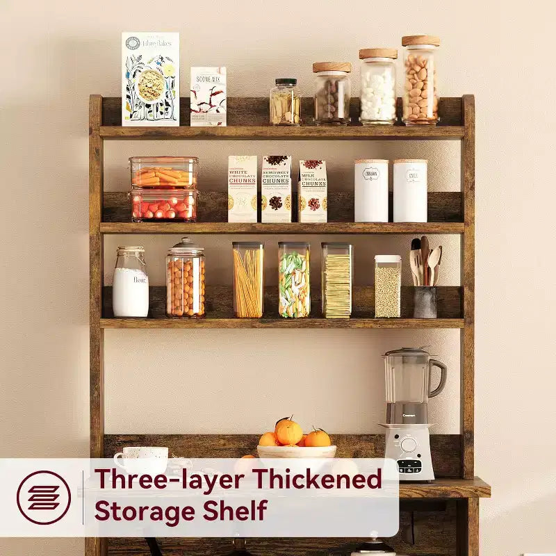 Scaffale da Panettiere Rustico, Supporto per Microonde con Armadietto, Dispensa da Cucina, Mobile Bar per Caffè da Cucina per Spezie, Piatti e Pentole