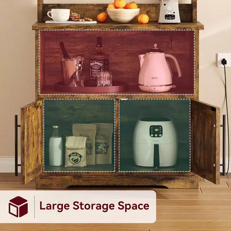 Scaffale da Panettiere Rustico, Supporto per Microonde con Armadietto, Dispensa da Cucina, Mobile Bar per Caffè da Cucina per Spezie, Piatti e Pentole