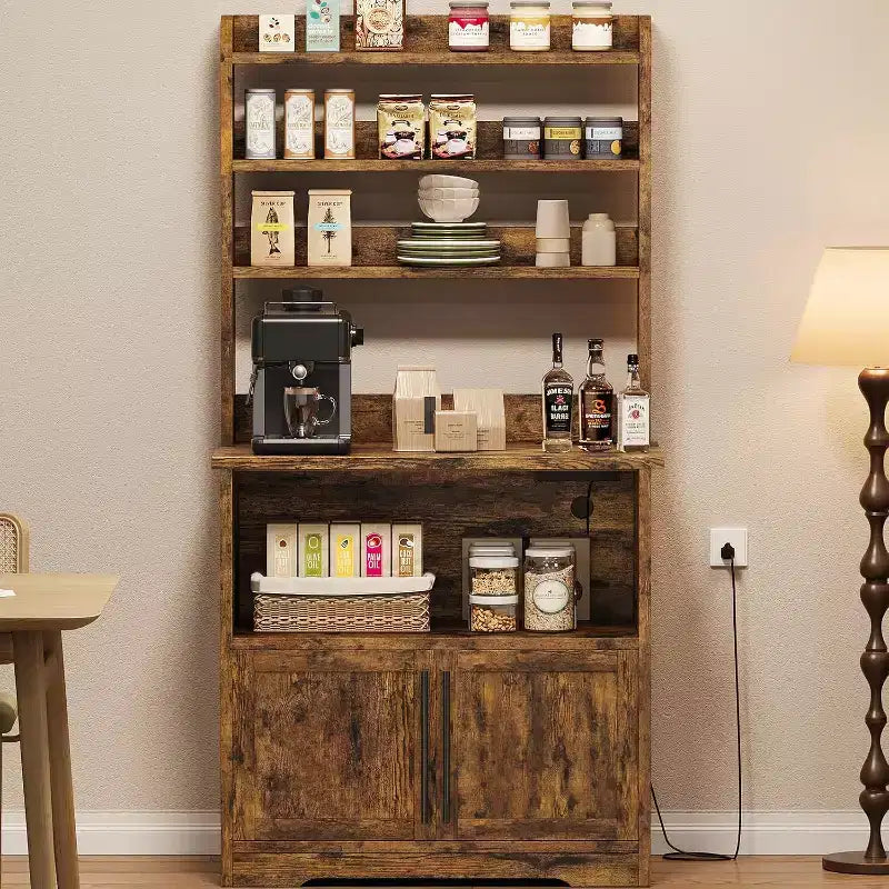 Scaffale da Panettiere Rustico, Supporto per Microonde con Armadietto, Dispensa da Cucina, Mobile Bar per Caffè da Cucina per Spezie, Piatti e Pentole