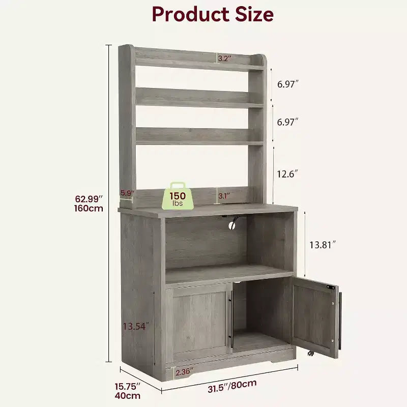 Scaffale da Panettiere Rustico, Supporto per Microonde con Armadietto, Dispensa da Cucina, Mobile Bar per Caffè da Cucina per Spezie, Piatti e Pentole