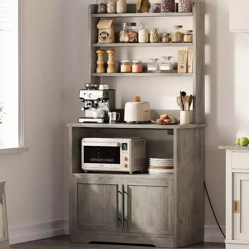 Scaffale da Panettiere Rustico, Supporto per Microonde con Armadietto, Dispensa da Cucina, Mobile Bar per Caffè da Cucina per Spezie, Piatti e Pentole
