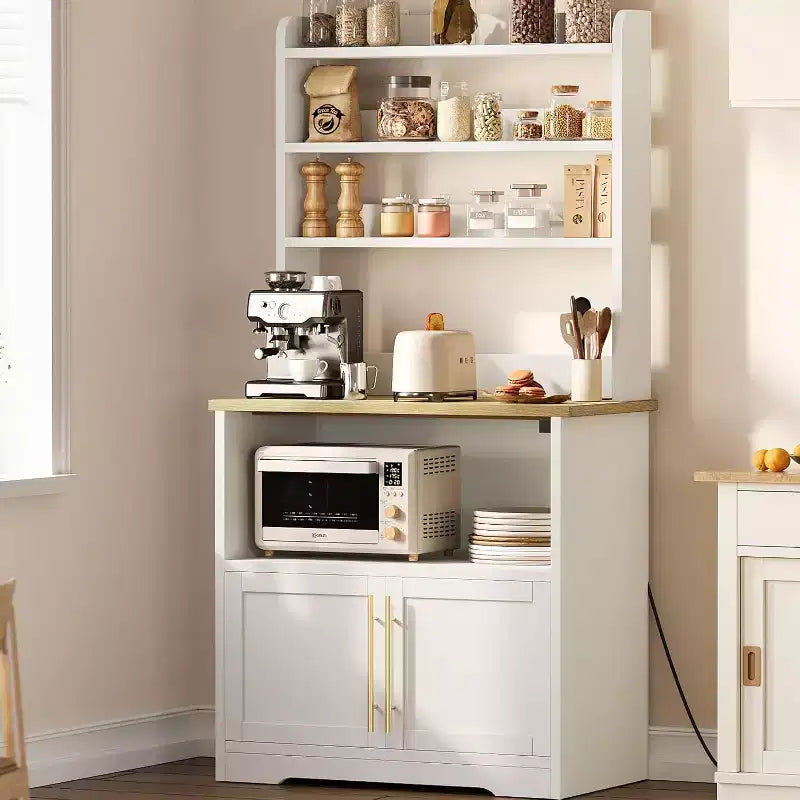 Scaffale da Panettiere Rustico, Supporto per Microonde con Armadietto, Dispensa da Cucina, Mobile Bar per Caffè da Cucina per Spezie, Piatti e Pentole