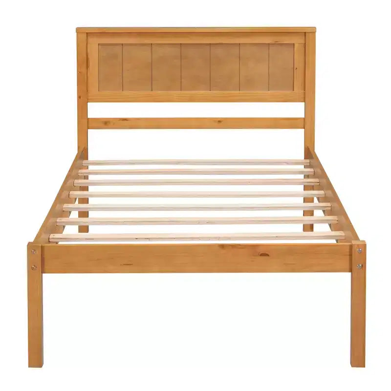 Base Letto a Piattaforma una Piazza, Telaio Letto Moderno in Legno di Pino con Testiera, Supporto a Doghe in Legno, Nessuna Rete a Molle Necessaria, per Camera da Letto