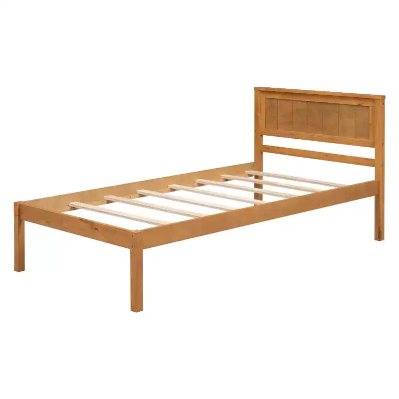 Base Letto a Piattaforma una Piazza, Telaio Letto Moderno in Legno di Pino con Testiera, Supporto a Doghe in Legno, Nessuna Rete a Molle Necessaria, per Camera da Letto