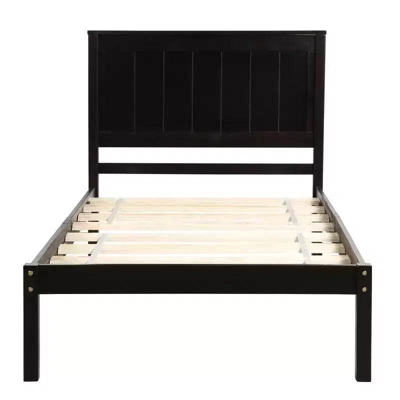 Base Letto a Piattaforma una Piazza, Telaio Letto Moderno in Legno di Pino con Testiera, Supporto a Doghe in Legno, Nessuna Rete a Molle Necessaria, per Camera da Letto