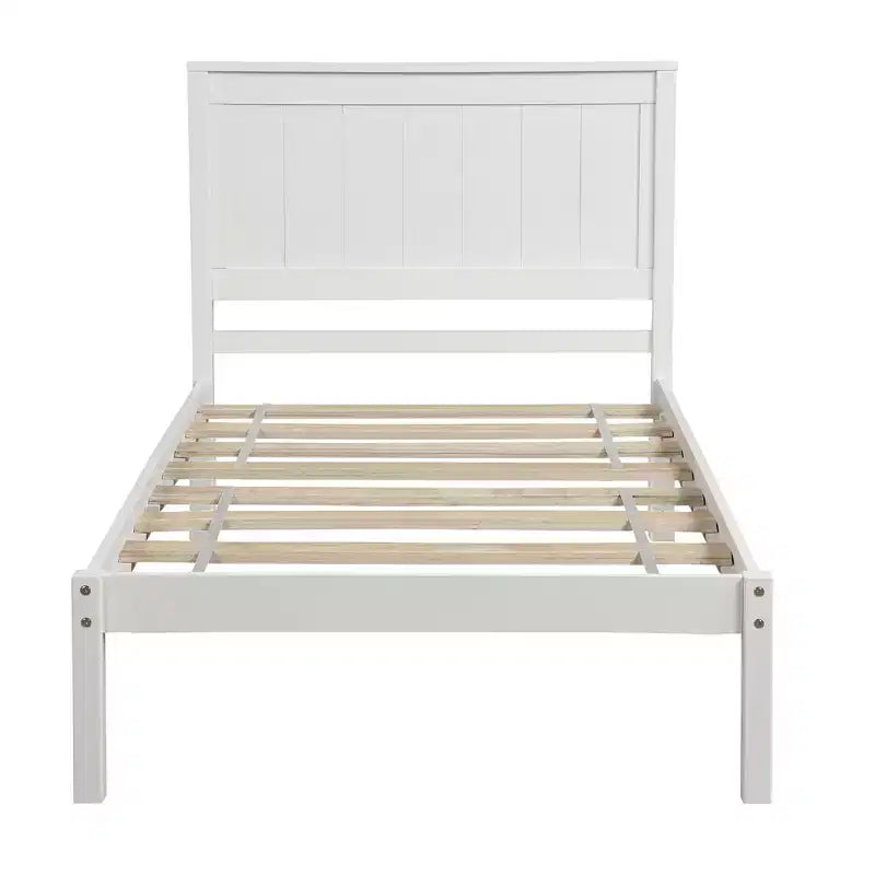 Base Letto a Piattaforma una Piazza, Telaio Letto Moderno in Legno di Pino con Testiera, Supporto a Doghe in Legno, Nessuna Rete a Molle Necessaria, per Camera da Letto