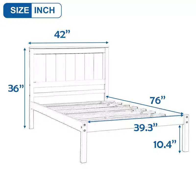 Base Letto a Piattaforma una Piazza, Telaio Letto Moderno in Legno di Pino con Testiera, Supporto a Doghe in Legno, Nessuna Rete a Molle Necessaria, per Camera da Letto