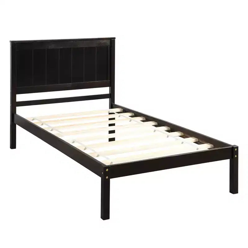 Base Letto a Piattaforma una Piazza, Telaio Letto Moderno in Legno di Pino con Testiera, Supporto a Doghe in Legno, Nessuna Rete a Molle Necessaria, per Camera da Letto