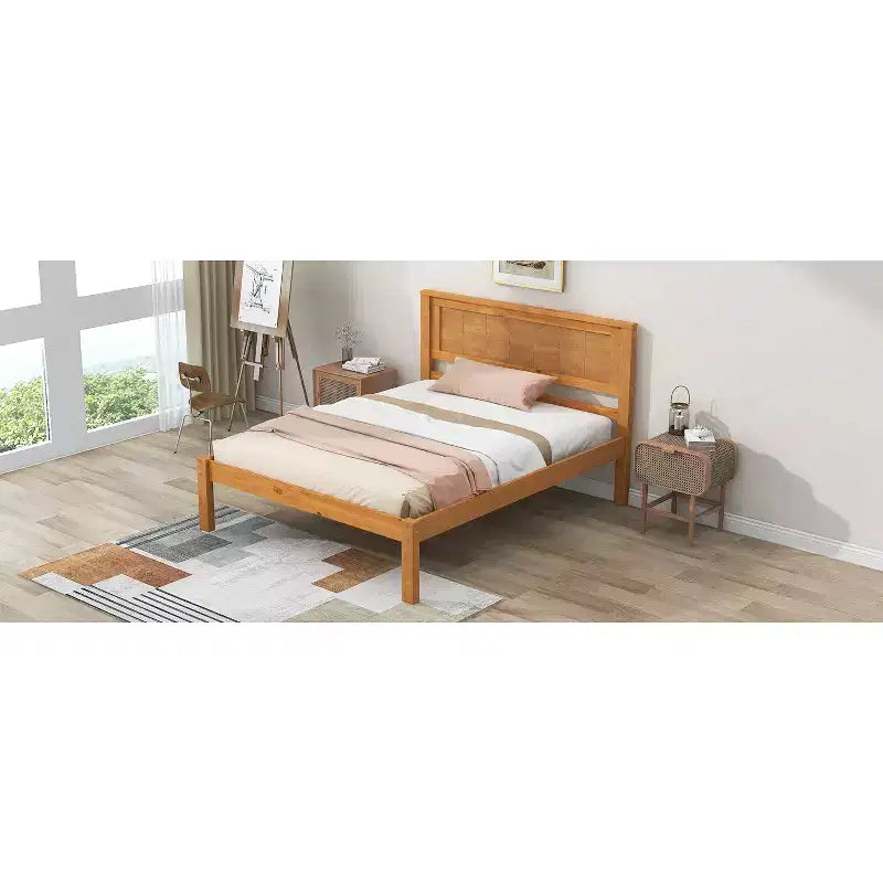 Base Letto a Piattaforma una Piazza, Telaio Letto Moderno in Legno di Pino con Testiera, Supporto a Doghe in Legno, Nessuna Rete a Molle Necessaria, per Camera da Letto