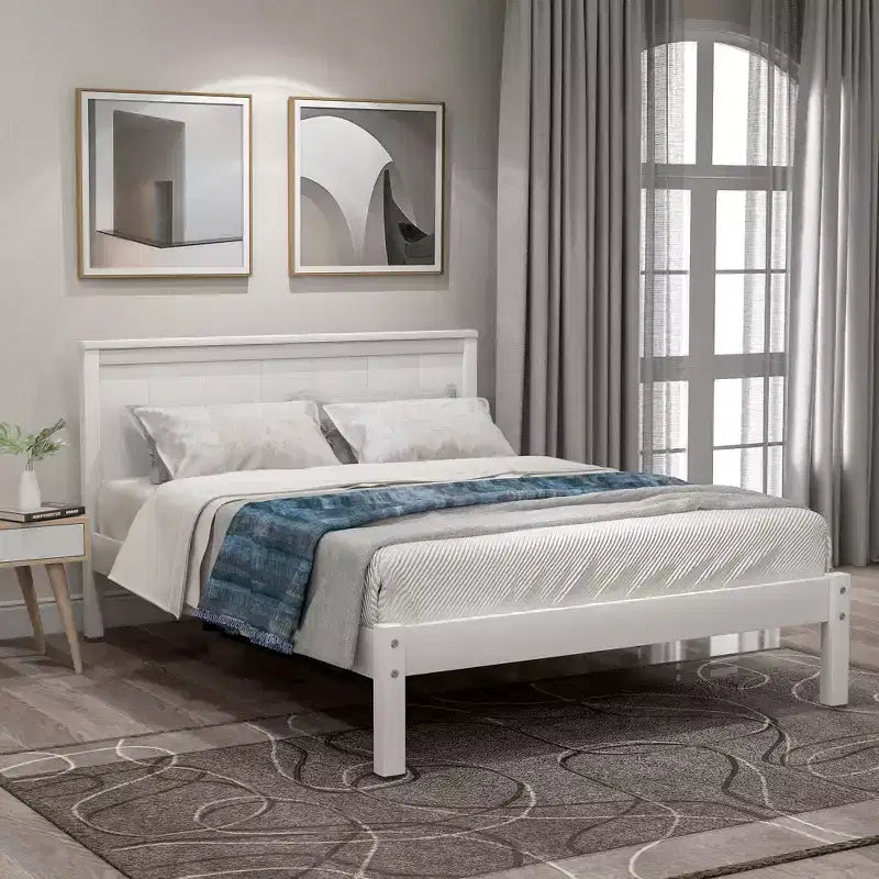 Base Letto a Piattaforma una Piazza, Telaio Letto Moderno in Legno di Pino con Testiera, Supporto a Doghe in Legno, Nessuna Rete a Molle Necessaria, per Camera da Letto