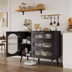 Madia moderna con 3 ampi cassetti e ante in vetro scanalato per sala da pranzo, cucina o soggiorno, elegante mobile contenitore