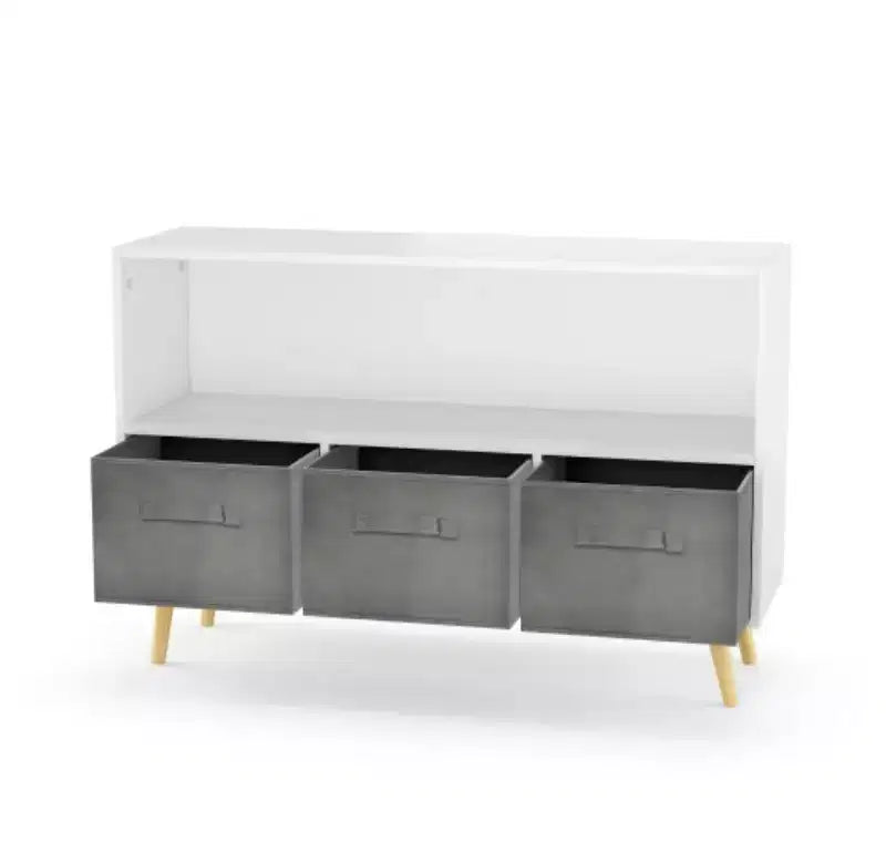 MDF Kids Bookshelf with Foldable Fabric Drawers,