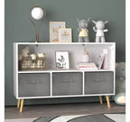 Libreria per bambini in MDF con cassetti pieghevoli in tessuto,