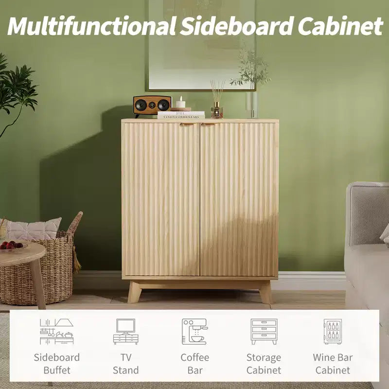 Credenza a Buffet con Ante e Ripiani Regolabili, Mobile Contenitore Moderno Scanalato per Soggiorno, Sala da Pranzo, Cucina