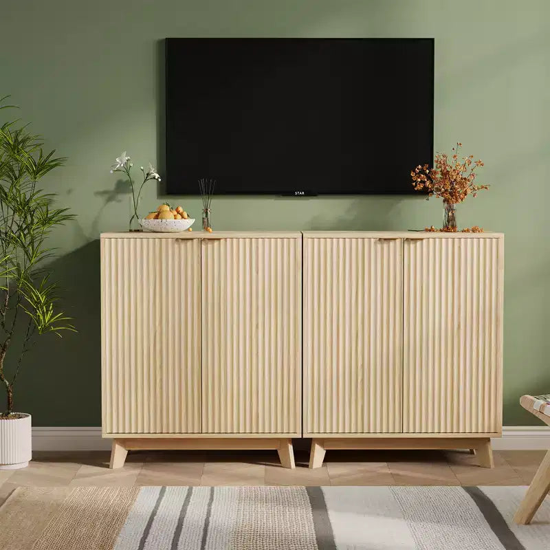 Credenza a Buffet con Ante e Ripiani Regolabili, Mobile Contenitore Moderno Scanalato per Soggiorno, Sala da Pranzo, Cucina