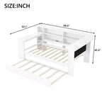 Letto a piattaforma singolo in legno con testiera imbottita, 8 ripiani portaoggetti, letto estraibile e scrivania