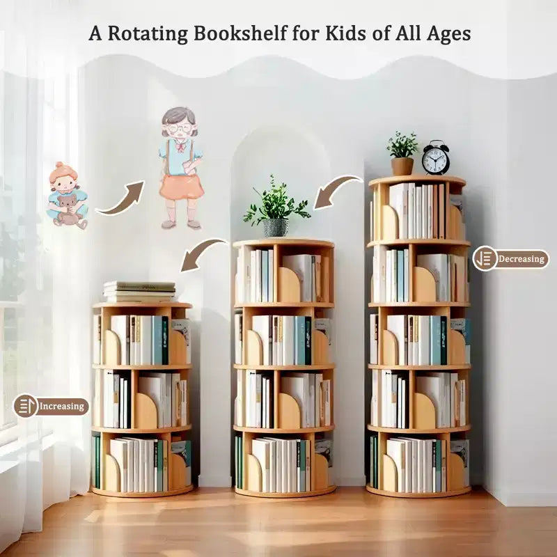 Scaffale Girevole a 360° a 5 Livelli, Robusta Struttura in MDF, Ripiani Aperti Facili da Accedere, Contiene Libri/Riviste/Decorazioni, per Camera da Letto/Soggiorno/Casa/Ufficio
