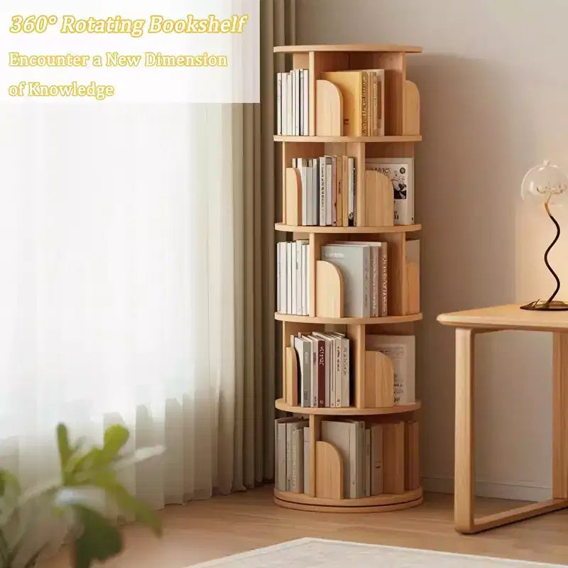 Scaffale Girevole a 360° a 5 Livelli, Robusta Struttura in MDF, Ripiani Aperti Facili da Accedere, Contiene Libri/Riviste/Decorazioni, per Camera da Letto/Soggiorno/Casa/Ufficio