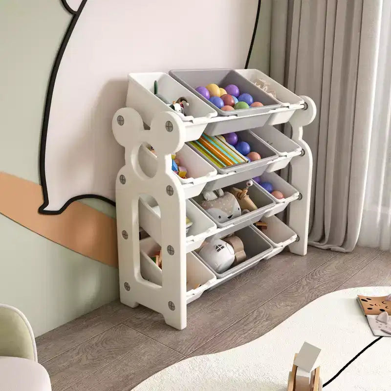 Organizer per Giocattoli per Bambini con 12 Cesti, Set di Mobili Multifunzionali per la Cameretta con Ripiani in HDPE (Grigio-Bianco)