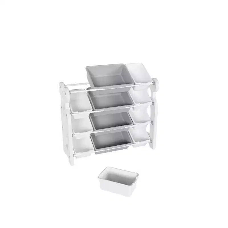Organizer per Giocattoli per Bambini con 12 Cesti, Set di Mobili Multifunzionali per la Cameretta con Ripiani in HDPE (Grigio-Bianco)