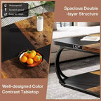 Tavolino da caffè quadrato da 101,6 cm con 2 ripiani, tavolino basso in stile rustico con ripiano portaoggetti per soggiorno, nero marrone rustico
