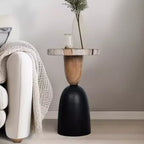 Tavolino moderno, tavolino laterale o comodino piccolo per l'arredamento della casa - Tavolino rotondo in legno pietrificato per casa, camera da letto o stanza - 20 Marrone e Nero