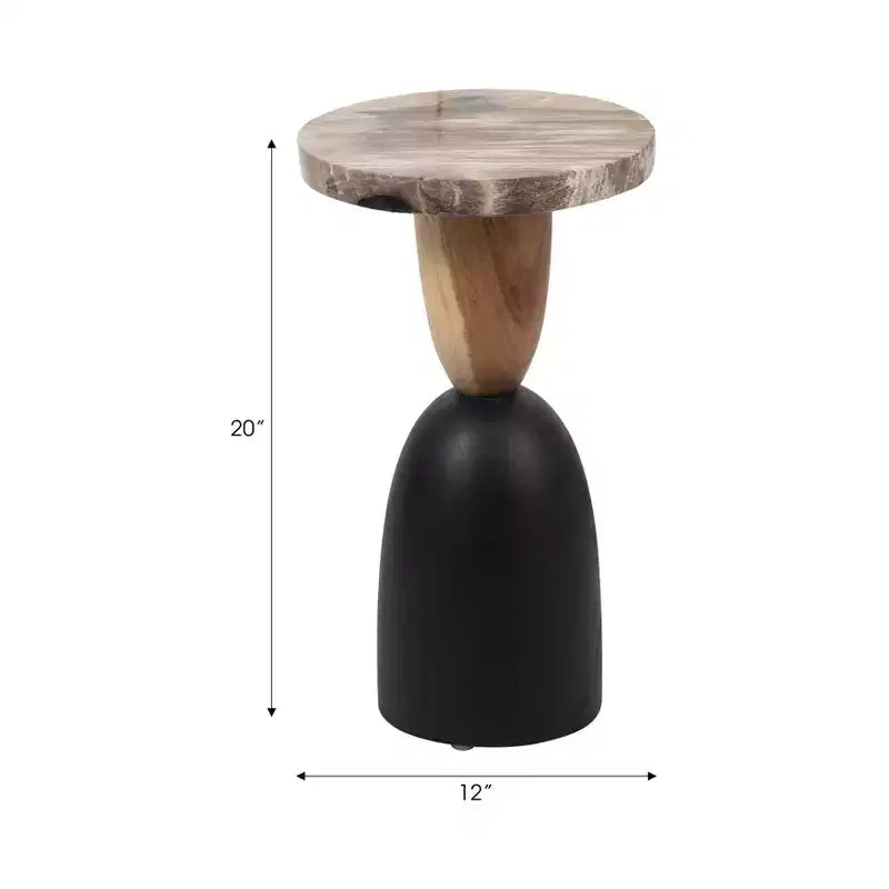 Tavolino moderno, tavolino laterale o comodino piccolo per l'arredamento della casa - Tavolino rotondo in legno pietrificato per casa, camera da letto o stanza - 20 Marrone e Nero