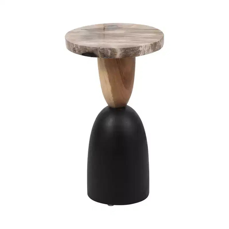 Tavolino moderno, tavolino laterale o comodino piccolo per l'arredamento della casa - Tavolino rotondo in legno pietrificato per casa, camera da letto o stanza - 20 Marrone e Nero