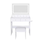 Grande Specchiera da Trucco con Presa di Corrente, 5 Cassetti, 3 Modalità di Illuminazione, Bianco
