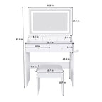 Grande Specchiera da Trucco con Presa di Corrente, 5 Cassetti, 3 Modalità di Illuminazione, Bianco