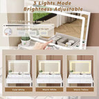 Grande Specchiera da Trucco con Presa di Corrente, 5 Cassetti, 3 Modalità di Illuminazione, Bianco
