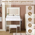 Grande Specchiera da Trucco con Presa di Corrente, 5 Cassetti, 3 Modalità di Illuminazione, Bianco
