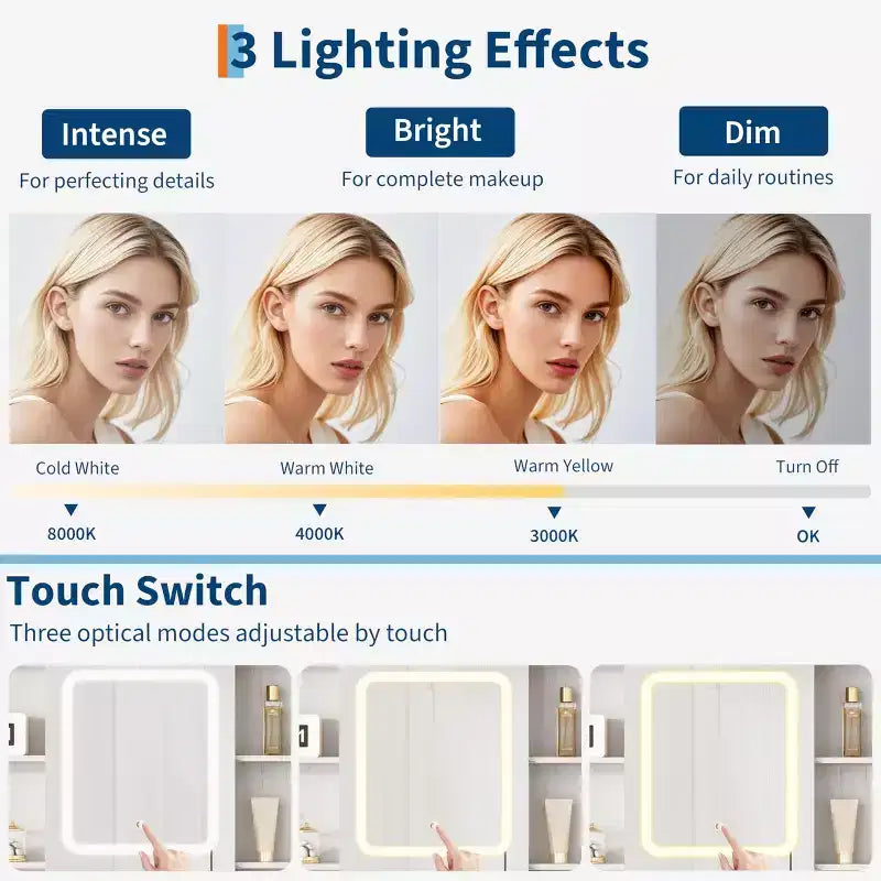 Scrivania da trucco con specchio e 3 modalità di illuminazione - Toeletta in legno con piano in vetro, presa di corrente e 2 cassetti per la camera da letto