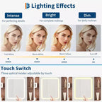 Scrivania da trucco con specchio e 3 modalità di illuminazione - Toeletta in legno con piano in vetro, presa di corrente e 2 cassetti per la camera da letto
