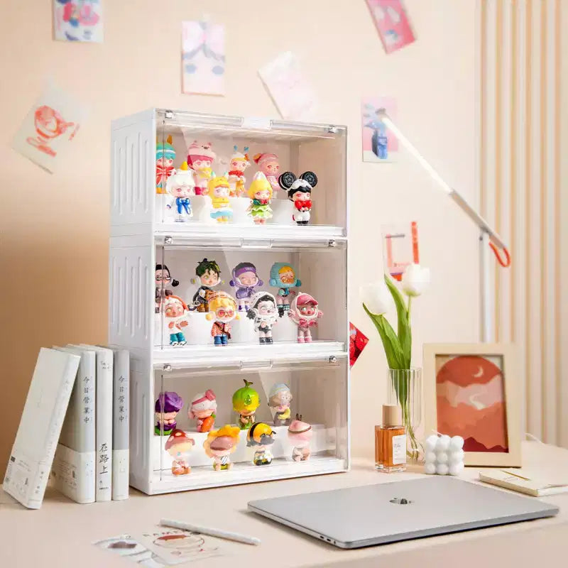 Espositore a Scala in Acrilico Trasparente per Blind Box, Contenitore Magnetico Impilabile per Action Figure e Bambole