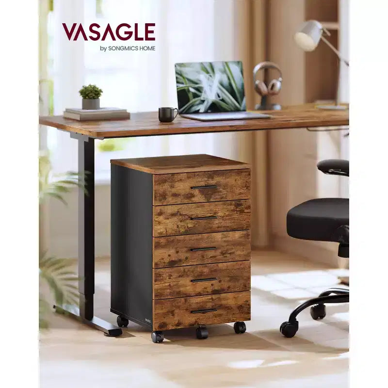 Cassettiera con rotelle, classificatore mobile con rotelle, supporto per stampante con 5 cassetti, guide scorrevoli senza attrezzi