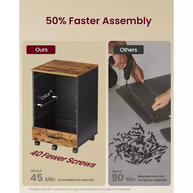 Cassettiera con rotelle, classificatore mobile con rotelle, supporto per stampante con 5 cassetti, guide scorrevoli senza attrezzi