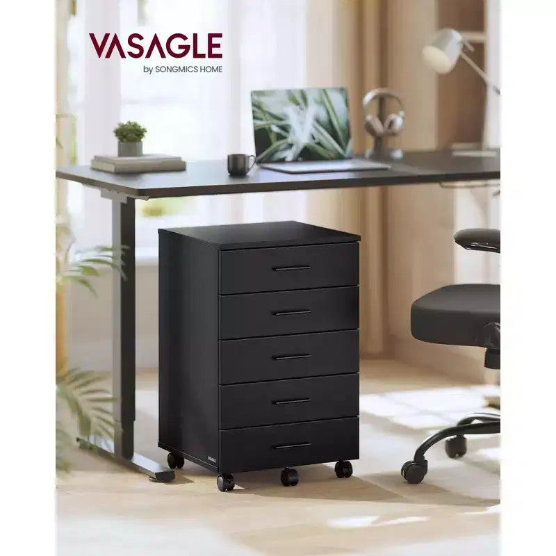 Cassettiera con rotelle, classificatore mobile con rotelle, supporto per stampante con 5 cassetti, guide scorrevoli senza attrezzi