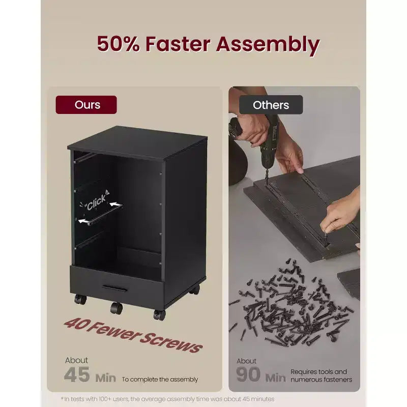 Cassettiera con rotelle, classificatore mobile con rotelle, supporto per stampante con 5 cassetti, guide scorrevoli senza attrezzi