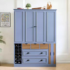 Dispensa da Cucina Autoportante Alta 180 cm, Grande Credenza con Armadietto per la Sala da Pranzo, con 4 Ante Pieghevoli, Ripiani e Portabottiglie