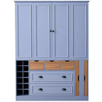 Dispensa da Cucina Autoportante Alta 180 cm, Grande Credenza con Armadietto per la Sala da Pranzo, con 4 Ante Pieghevoli, Ripiani e Portabottiglie