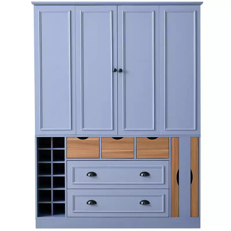 Dispensa da Cucina Autoportante Alta 180 cm, Grande Credenza con Armadietto per la Sala da Pranzo, con 4 Ante Pieghevoli, Ripiani e Portabottiglie