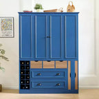 Dispensa da Cucina Autoportante Alta 180 cm, Grande Credenza con Armadietto per la Sala da Pranzo, con 4 Ante Pieghevoli, Ripiani e Portabottiglie