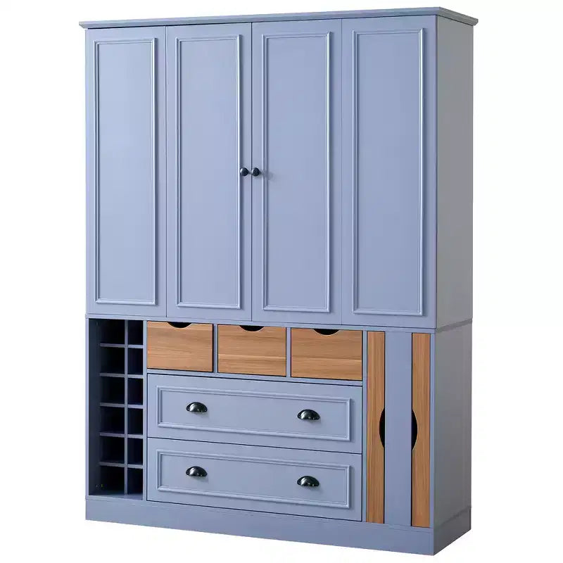 Dispensa da Cucina Autoportante Alta 180 cm, Grande Credenza con Armadietto per la Sala da Pranzo, con 4 Ante Pieghevoli, Ripiani e Portabottiglie